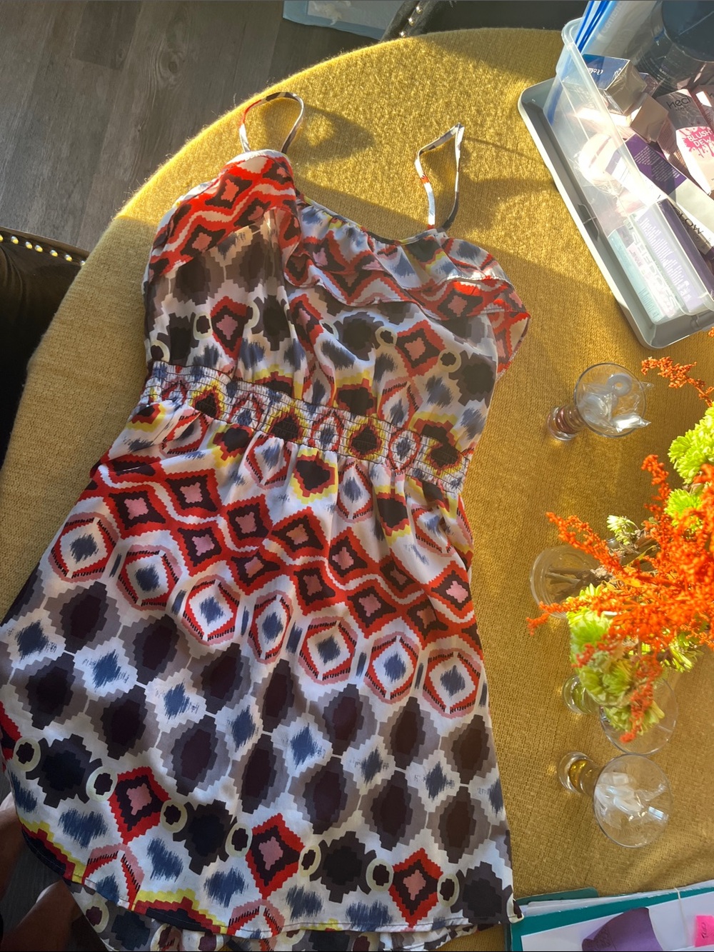 Printed Spaghetti-Strap Summer Dress in Multicolor. L